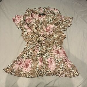 Pink and brown ruffles babydoll top